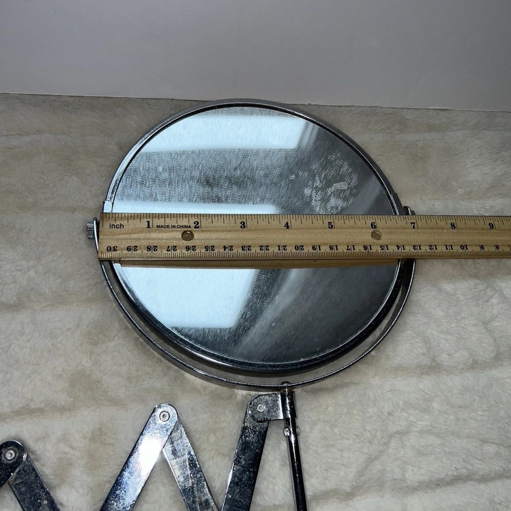 Vintage Chrome Swinging Adjustable Scissor Accordion Wall Mirror Shaving Makeup - Picture 3 of 4